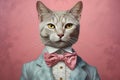 Cat in a blue jacket and bow Royalty Free Stock Photo