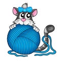 Cat with blue skein Royalty Free Stock Photo