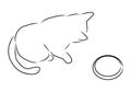 Cat and bowl, vector. Hand drawn sketch