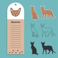 cat breed abyssinian. Set of stickers, silhouettes and contour line doodle vector illustrations pedigree pet. Design Royalty Free Stock Photo