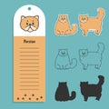 cat breed persian. Set of stickers, silhouettes and contour line doodle vector illustrations pedigree pet. Design label