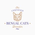 Cat Breeder Badge or Logo Template. Hand Drawn Bengal Breed Face Sketch with Retro Typography. Vintage Premium Emblem