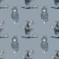 Cat and broken robot seamless pattern