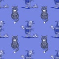 Cat and broken robot seamless pattern