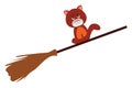 Cat on broom, illustration, vector