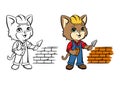 The cat builder is building a house. Coloring book for kids. Bright vector illustration for studying professions Royalty Free Stock Photo