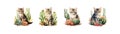 Cat and cactus watercolor set. Vector illustration design Royalty Free Stock Photo