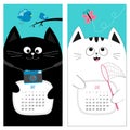 Cat calendar 2017. Cute funny cartoon character set. May June spring summer month. Photo camera, bird, branch, pink butterfly Royalty Free Stock Photo