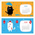 Cat calendar 2017 horizontal. Cute funny cartoon character set. Royalty Free Stock Photo