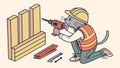 Cat carpenter using drill on wooden plank at workshop vector design Generative AI