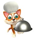 Cat cartoon character with chef hat and cloche Royalty Free Stock Photo