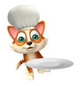 Cat cartoon character with chef hat and dinner plate Royalty Free Stock Photo