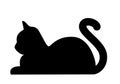 cat - cartoon silhouette of lying cat, black and white vector illustration on white