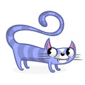 Cartoon sitting blue and striped tabby cat. Vector illustration.