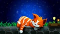 Cat cartoon sleeping on the wall In the beautiful sky night, best loop video background to put a baby sleep, calming relaxing