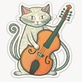 cat cello sticker humanized characters funny vector artistic and delicate minimalist hand drawn doodle
