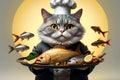 cat chef with cooked fish Royalty Free Stock Photo