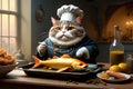 cat chef with cooked fish Royalty Free Stock Photo