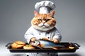 cat chef with cooked fish Royalty Free Stock Photo