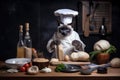 cat chef creating culinary masterpiece with ingredients and tools
