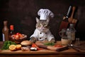 cat chef creating culinary masterpiece with ingredients and tools
