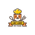 Cat chef logo with chef hat, fork and spoon icon illustration in trendy simple and modern line linear cartoon style Royalty Free Stock Photo