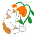 Cat chewing flower, vector illustration Royalty Free Stock Photo