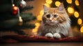 Cat in a Christmas scenery. Ai generative