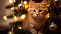 Cat in a Christmas scenery. Ai generative