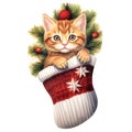 Cat with christmas tree in stocking.GenerativeAI. Royalty Free Stock Photo