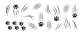 Cat claw scratch, slash vector icon, black paw mark set. Animal simple illustration
