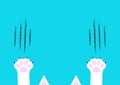 Cat claw scratching set. White paw print leg foot. Bloody claws animal red scratch scrape track. Ear cartoon character body part s