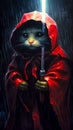 Cat in a cloak and with a lazar sword, Generative AI