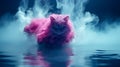 Cat close-up with pink fur in blue smoke in water. Generative AI Royalty Free Stock Photo