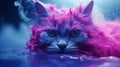 Cat close-up with pink fur in blue smoke in water. Generative AI Royalty Free Stock Photo