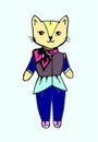 Cat in the clothes painted in the style of graphics . Royalty Free Stock Photo