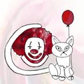 A cat, a clown and a balloon