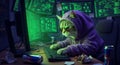 Cat Coder with Hoodie at Multiple Screens Hacker Programmer Coding Kitten Cybersecurity Technology Funny Pet Developer Royalty Free Stock Photo