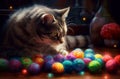 Cat colorful wool. Generate AI