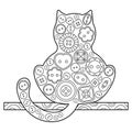 Cat. Coloring book for adults and older children. Decorative cat. Hand-drawn vector illustrations decorated with