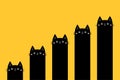 Cat column diagram. Funny 5 steps infographics template. Growing charts. Bar chart graph. Black kitten. Cute cartoon kawaii