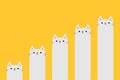 Cat column diagram. Funny 5 steps infographics template. Growing charts. Bar chart graph. White kitten. Cute cartoon kawaii Royalty Free Stock Photo