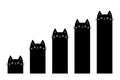 Cat column diagram. Growing charts. Bar chart graph. Funny 5 steps infographics template.Black kitten. Cute cartoon kawaii