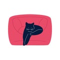 Cat on comfy chair. Cat sleeping cozy armchair, happy playful pet, domestic animal flat drawing. Vector modern art