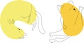 Cat Continuous Line Drawing. Two yellow yoga cats. Spot and line. Vector