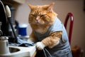 cat cook in an apron cooks in the kitchen Generative AI