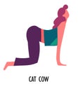 Cat cow yoga asana, sport and fitness, girl stretching