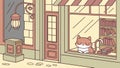 Cat in cozy bookstore window, inviting urban scene, vector design Generative AI Royalty Free Stock Photo