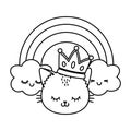 Cat with crown and rainbow black and white Royalty Free Stock Photo