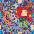 Cat cute crazy fungi seamless pattern